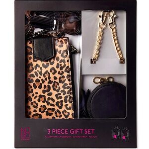 NEW Womens Crossbody Purse 3Pc Gift Set Leopard Animal Print Bag + Accessories